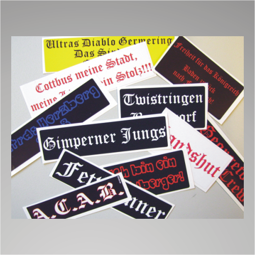 100 Aufkleber / Sticker 10x5cm mit Wunschtext